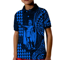 Hawaii Day Kakau Polo Shirt KID Proud To Be Hawaiian Blue King Kamehameha and Kanaka Maoli LT13 Kid Blue - Polynesian Pride