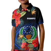 Pohnpei State Polo Shirt KID FSM Hibiscus Flowers Mix Polynesian LT14 Kid Blue - Polynesian Pride