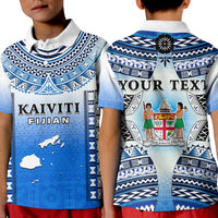 Personalised Fiji Polo Shirt KID Kaiviti Fijian Special Tapa Pattern LT14 Kid Blue - Polynesian Pride