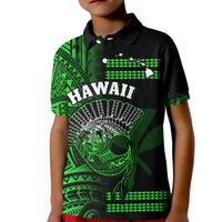 Hawaii Polo Shirt KID Kakau Warrior Helmet Gradient Green Polynesian LT14 Kid Green - Polynesian Pride