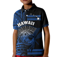 Hawaii Polo Shirt Kakau Warrior Helmet Gradient Blue Polynesian LT14 - Polynesian Pride