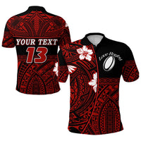 Custom Polynesian Rugby Polo Shirt Love Red Custom Text and Number Unisex Red - Polynesian Pride