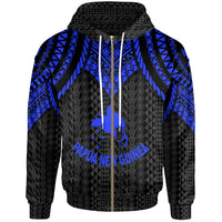Papua New Guinea Zip up Hoodie Polynesian Armor Style Blue Unisex Blue - Polynesian Pride