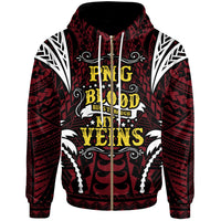 Papua New Guinea Zip up Hoodie Blood Runs Through My Veins Style Flag Unisex Red - Polynesian Pride