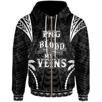 Papua New Guinea Zip up Hoodie Blood Runs Through My Veins Style Black Unisex Black - Polynesian Pride
