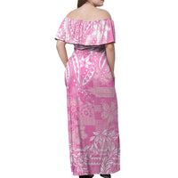 Polynesian Off Shoulder Long Dress Tapa Plumeria Style - Pink LT7 - Polynesian Pride
