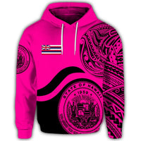 Hawaii Coat of Arms Hoodie Waveshape Style Pink - Polynesian Pride