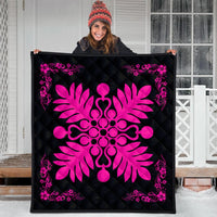 Hawaiian Quilt Maui Plant And Hibiscus Premium Quilt - Pink Black - AH - Polynesian Pride