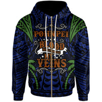 Pohnpei Zip up Hoodie Blood Runs Through My Veins Style Flag Unisex Blue - Polynesian Pride