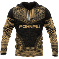 Pohnpei Polynesian Chief Hoodie Gold Version Unisex Gold - Polynesian Pride