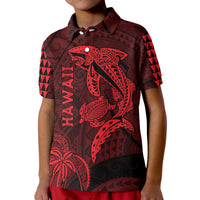 Hawaii Polo Shirt Shark and Turtle Mix Kakau Red LT9 - Polynesian Pride