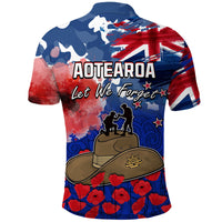 New Zealand ANZAC Day Polo Shirt Grunge Aotearoa Flag and Red Poppy LT9 - Polynesian Pride