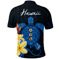 Hawaii Turtle Polo Shirt Hawaiian Flowers Version Blue Elegant LT13 - Polynesian Pride