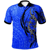 Polo Shirt Polynesian Lizard Tattoo Blue Color Unisex Blue - Polynesian Pride