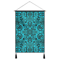 Polynesian Kakau Turtle Blue Hanging Poster - AH Hanging Poster 43 x 65 cm Cotton And Linen - Polynesian Pride