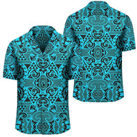 Polynesian Kakau Turtle Blue Hawaiian Shirt Unisex Black - Polynesian Pride
