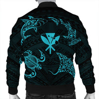 Polynesian Turtle Hammerhead Shark Ray Kanaka Hawaii Bomber Jacket Circle Blue - AH - Polynesian Pride