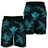 Polynesian Turtle Hammerhead Shark Ray Kanaka Hawaii Men's Shorts Circle Blue - AH - Polynesian Pride