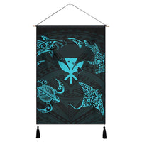 Polynesian Turtle Hammerhead Shark Ray Kanaka Hawaii Hanging Poster Circle Blue - AH Hanging Poster Cotton And Linen - Polynesian Pride