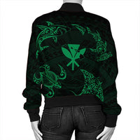 Polynesian Turtle Hammerhead Shark Ray Kanaka Hawaii Bomber Jacket Circle Green - AH - Polynesian Pride