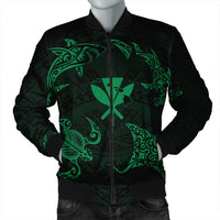 Polynesian Turtle Hammerhead Shark Ray Kanaka Hawaii Bomber Jacket Circle Green - AH Black Unisex - Polynesian Pride