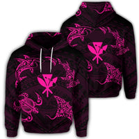 Polynesian Turtle Hammerhead Shark Ray Kanaka Hawaiian Hoodie Circle Pink Unisex Art - Polynesian Pride