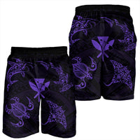 Polynesian Turtle Hammerhead Shark Ray Kanaka Hawaii Men's Shorts Circle Purple - AH - Polynesian Pride