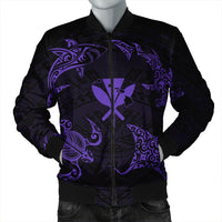 Polynesian Turtle Hammerhead Shark Ray Kanaka Hawaii Bomber Jacket Circle Purple - AH Black Unisex - Polynesian Pride