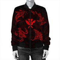 Polynesian Turtle Hammerhead Shark Ray Kanaka Hawaii Bomber Jacket Circle Red - AH - Polynesian Pride