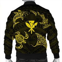 Polynesian Turtle Hammerhead Shark Ray Kanaka Hawaii Bomber Jacket Circle Yellow - AH - Polynesian Pride