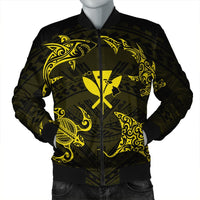 Polynesian Turtle Hammerhead Shark Ray Kanaka Hawaii Bomber Jacket Circle Yellow - AH Black Unisex - Polynesian Pride