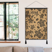 Polynesian Turtle Palm And Sea Pebbles Gold Hanging Poster - AH Hanging Poster 50 x 75 cm Cotton And Linen - Polynesian Pride