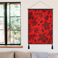 Polynesian Turtle Palm And Sea Pebbles Red Hanging Poster - AH Hanging Poster 50 x 75 cm Cotton And Linen - Polynesian Pride