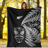 New Zealand Haka Rugby Maori Premium Blanket Silver Fern Vibes - Black LT8 - Polynesian Pride
