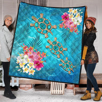Hawaii Turtle Ocean Tropical Flowers Premium Quilt - Siri Style - AH - Polynesian Pride