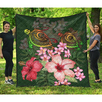 Hawaii Turtle Tropical Flower Premium Quilt - Deni Style - AH Green - Polynesian Pride