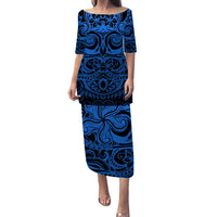 Polynesian Pride Puletasi Dress Polynesian Special Symbol Ver.05 LT14 Blue - Polynesian Pride