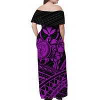 Hawaii Turtle With Hibiscus Tribal Off Shoulder Dress Purple - LT12 - Polynesian Pride