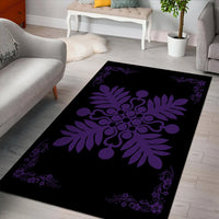 Hawaiian Quilt Maui Plant And Hibiscus Pattern Area Rug - Purple Black - AH - Polynesian Pride