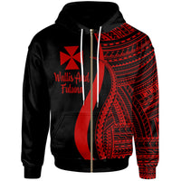 Wallis and Futuna Zip up Hoodie Red Tentacle Tribal Pattern Unisex Red - Polynesian Pride