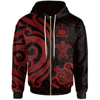 Samoa Polynesian Zip up Hoodie Red Tentacle Turtle Unisex Red - Polynesian Pride