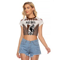 Custom Personalised Fiji Rugby Bati Raglan Cropped T Shirt Proud Tapa Pattern LT13 Female White - Polynesian Pride