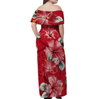Samoa Off Shoulder Long Dress Hibiscus Unique Style - Red LT7 - Polynesian Pride