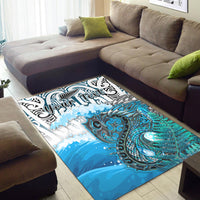 (Custom Personalised) Manaia Maori Area Rug Fern Aotearoa Blue Waves LT13 - Polynesian Pride