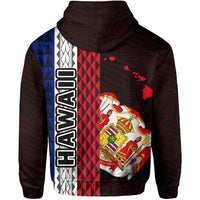 Polynesian Kakau Hawaii Flag Royal Coat of Arms Hawaii Zip Hoodie Red - Polynesian Pride