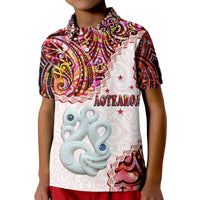 New Zealand Maori Polo Shirt Aotearoa Manaia Red Paua Shell Kia Ora LT9 Kid Red - Polynesian Pride