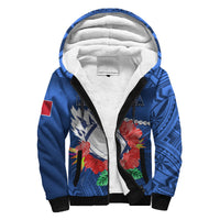 (Custom Text And Number) Samoa Rugby Sherpa Hoodie Manu Samoa Polynesian Hibiscus Blue Style LT14 - Polynesian Pride