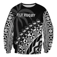 Fiji Rugby Sweatshirt Fijian Cibi Dance Tapa Pattern Black LT14 - Polynesian Pride