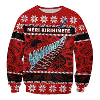 New Zealand Christmas Sweatshirt Paua Shell Silver Fern Meri Kirihimete LT14 Unisex Red - Polynesian Pride