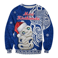 New Zealand Christmas Sweatshirt Hei Tiki Blue Pohutukawa Meri Kirihimete LT14 Unisex Blue - Polynesian Pride